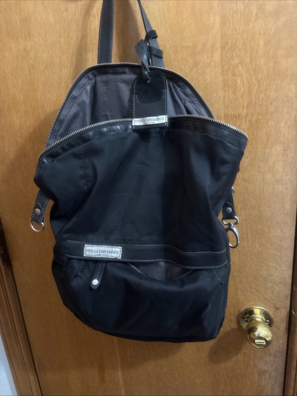 Viva La Difference Black Canvas Men's Backpack with Front Zip Pocket
